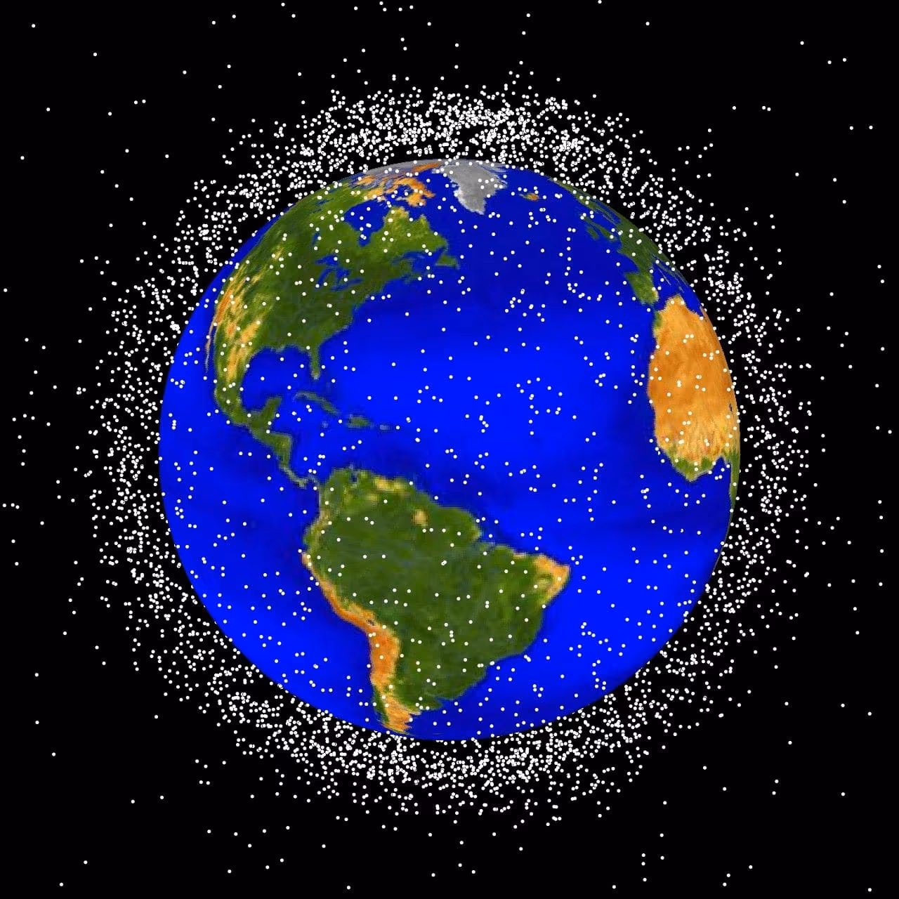 Computer-generated map of tracked debris objects in low Earth orbit